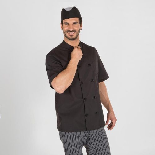 CHAQUETA COCINA UNISEX POPELÍN FINO NEGRO M/C
